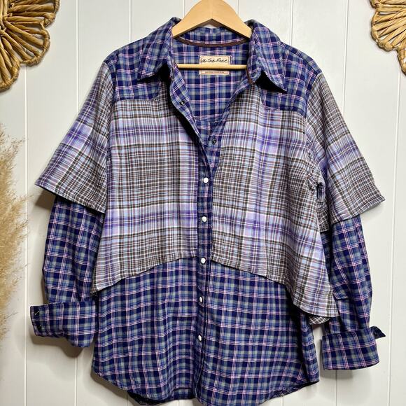 Free People Purple Plaid Button Down Shirt - Picture 3 of 8